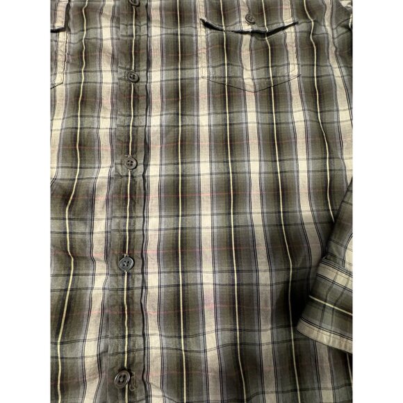 James Perse Men 3 Large Long sleeve Button Up Green Blue Plaid Work Shirt - Picture 4 of 9